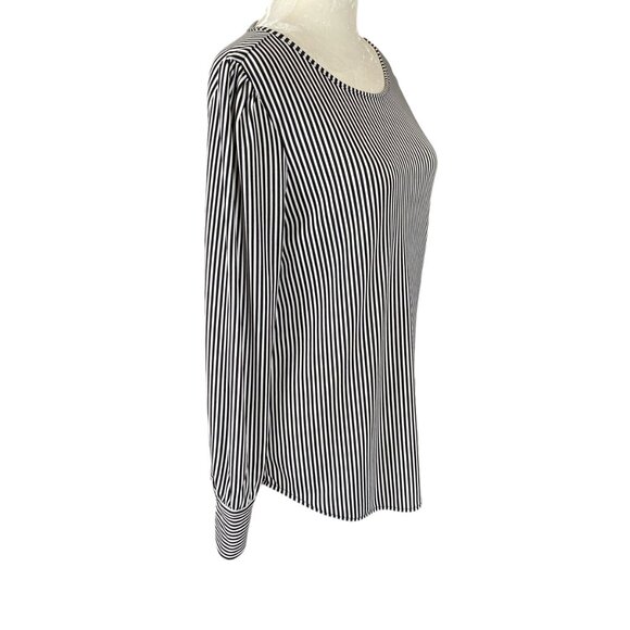 Ann Taylor black and white vertical striped long sleeve pullover stretchy top S - Picture 2 of 8